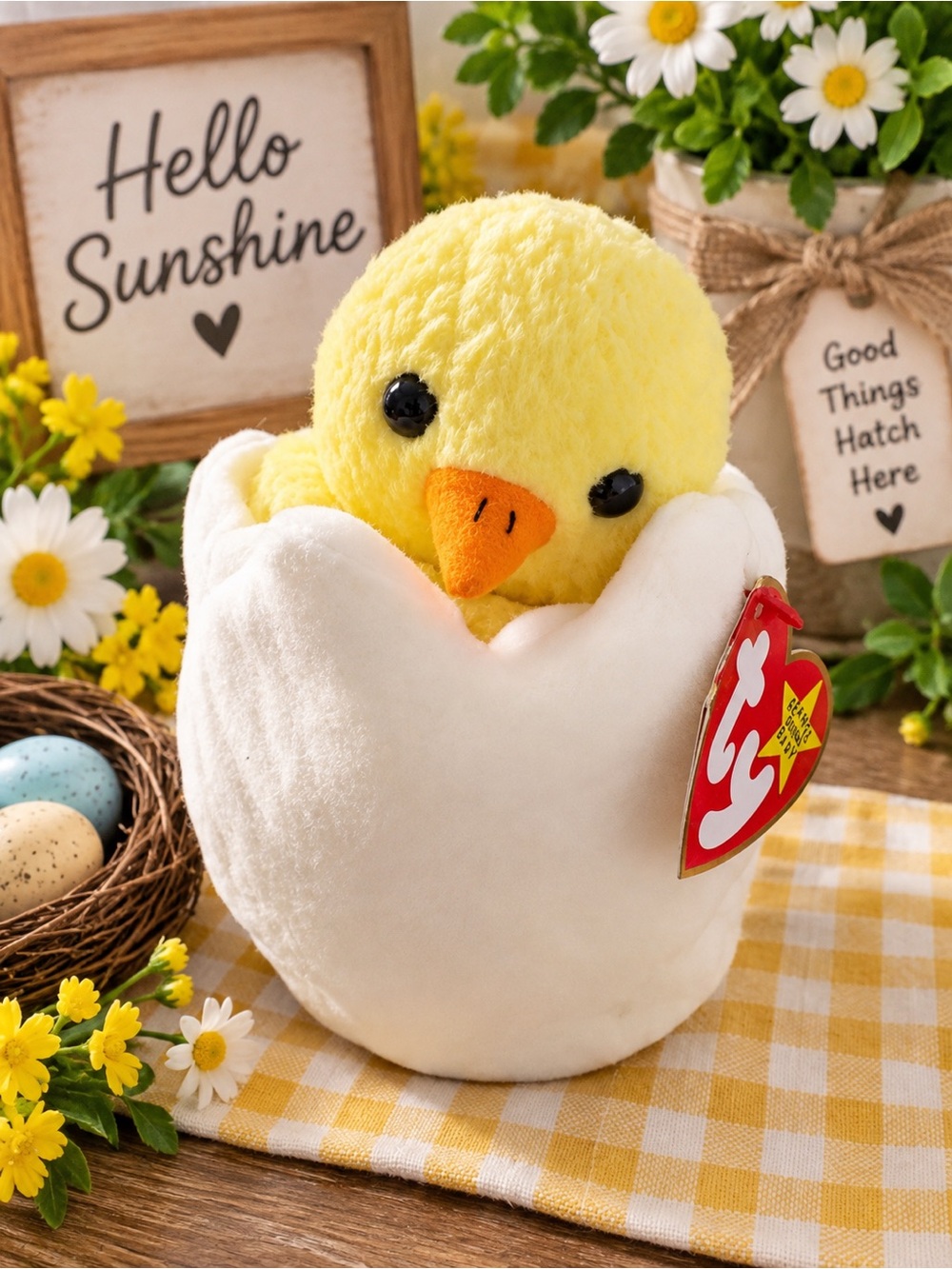 Ty Beanie Baby Eggbert Chick in Egg 1998 Original Tags PE Pellets